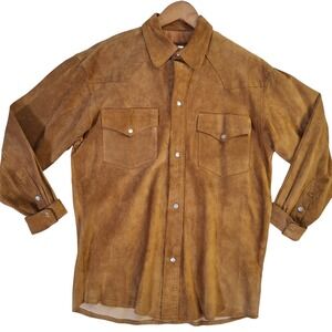 Vintage Et Vous Snap Jacket Women's Size 2 Tan Suede Leather Western Shacket